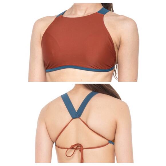 Prana Valdara Bikini Top Swim Color Block High Neck Size Small - Picture 1 of 4